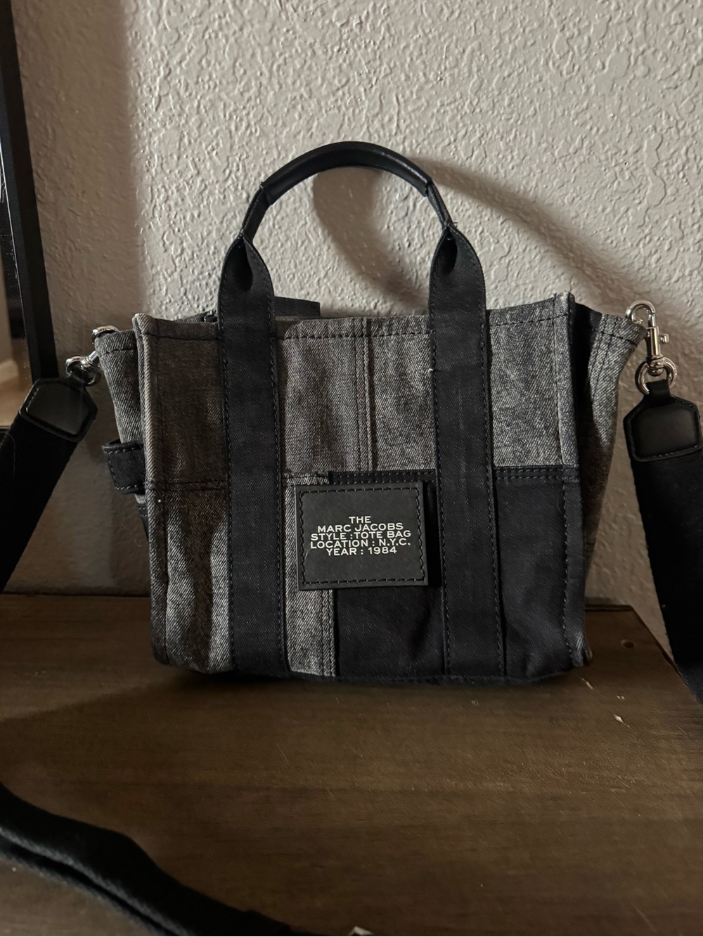 Marc Jacobs Gray and Black Patchwork Canvas Tote